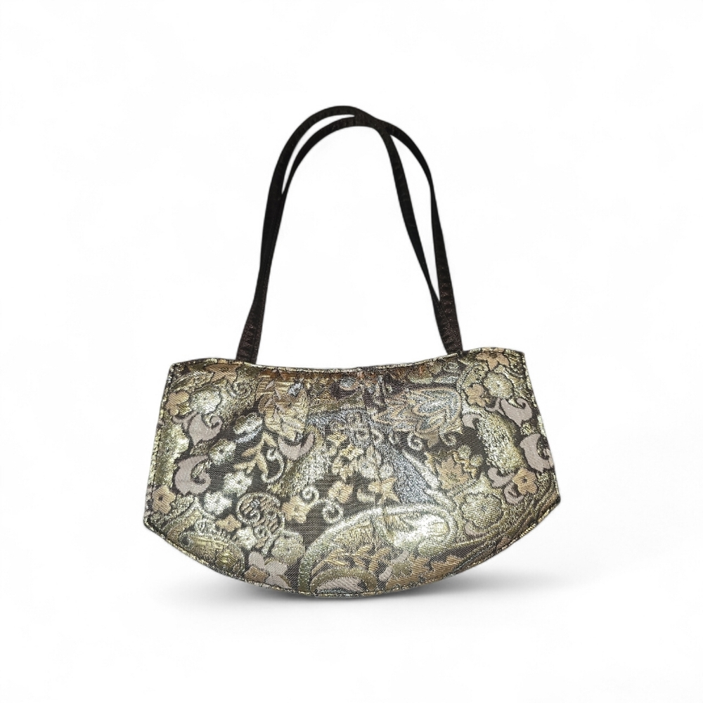 Victoria's Secret Brown Metallic Brocade Evening Snap Closure Handbag